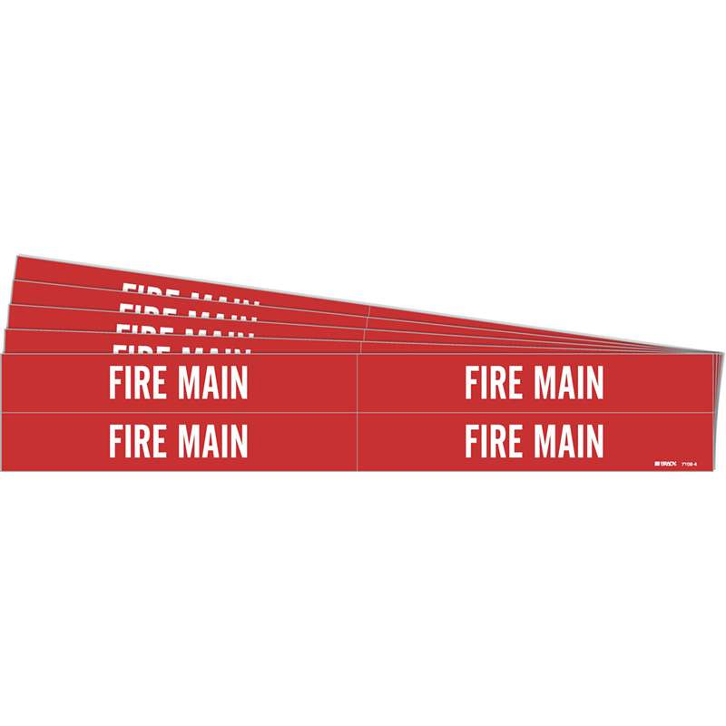 FIRE MAIN Pipe Marker Style 4 White on Red 4 per Card, 5 PK