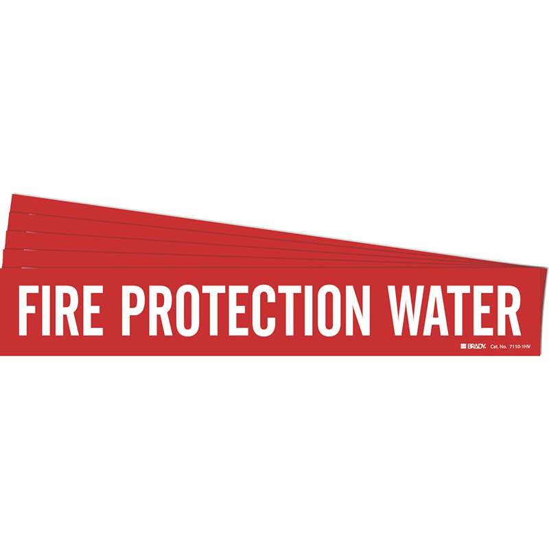 FIRE PROTECTION WATER Pipe Marker Style 1HV White on Red 1 per Card, 5 PK