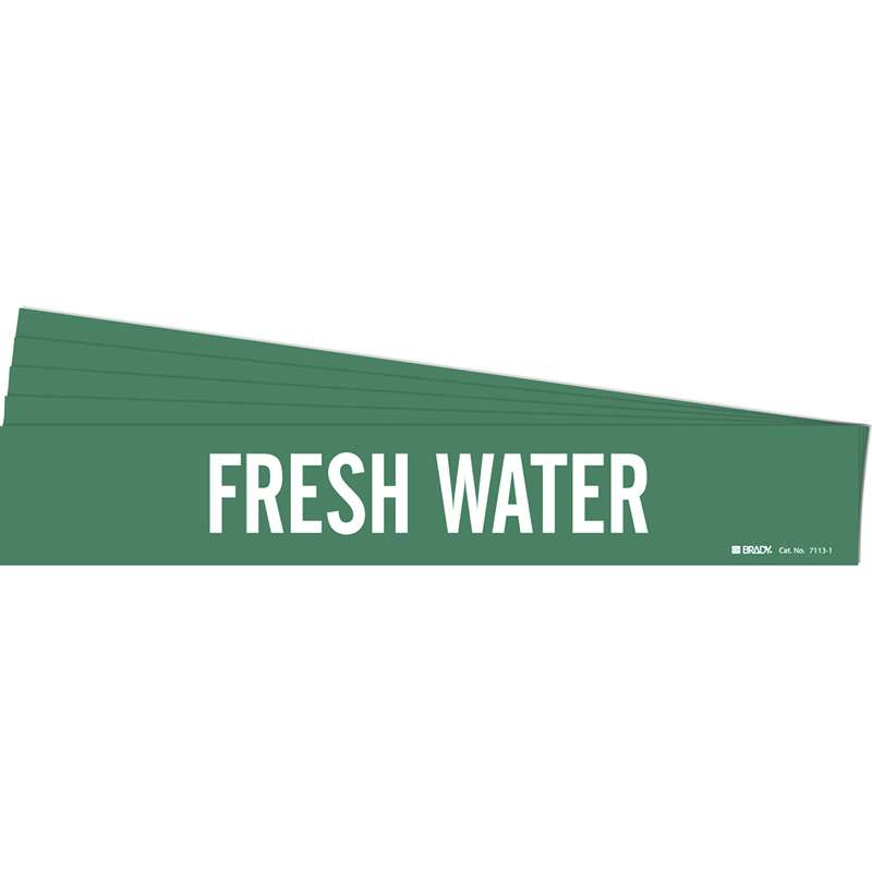 FRESH WATER Pipe Marker Style 1 White on Green 1 per Card, 5 PK