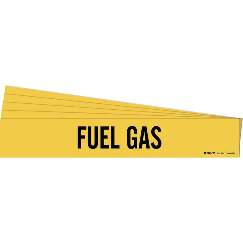 FUEL GAS Pipe Marker Style 1HV Black on Yellow 1 per Card, 5 PK
