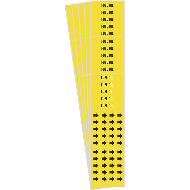 FUEL OIL Pipe Marker Style 3C with Arrows Black on Yellow 3 per Card, 5 PK