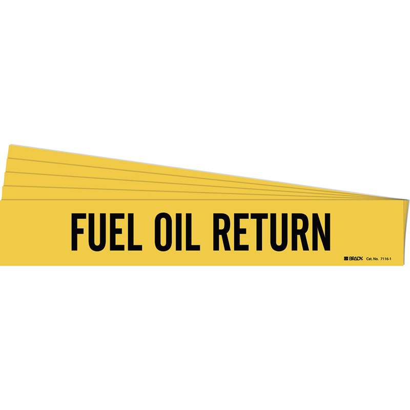 FUEL OIL RETURN Pipe Marker Style 1 Black on Yellow 1 per Card, 5 PK