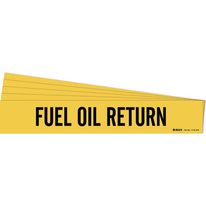 FUEL OIL RETURN Pipe Marker Style 1HV Black on Yellow 1 per Card, 5 PK