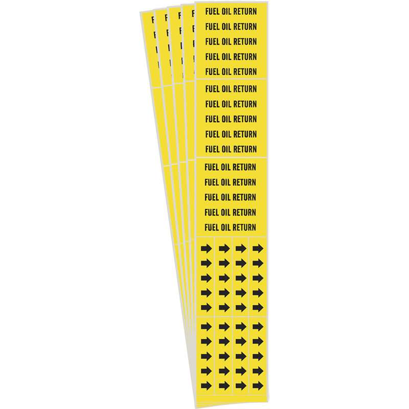FUEL OIL RETURN Pipe Marker Style 3C Arrows Black on Yellow 3 per Card, 5 PK