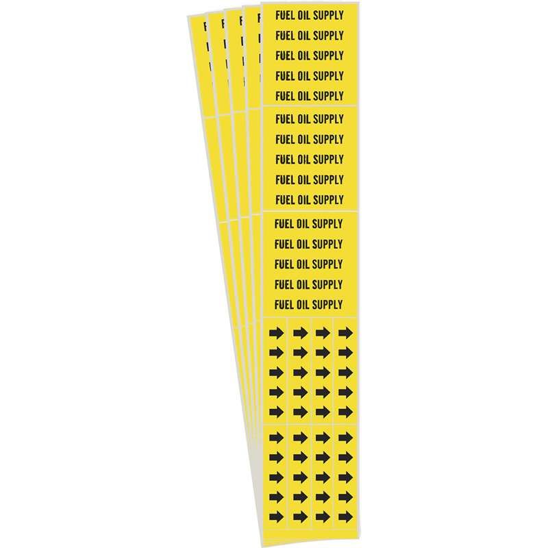 FUEL OIL SUPPLY Pipe Marker Style 3C Arrows Black on Yellow 3 per Card, 5 PK