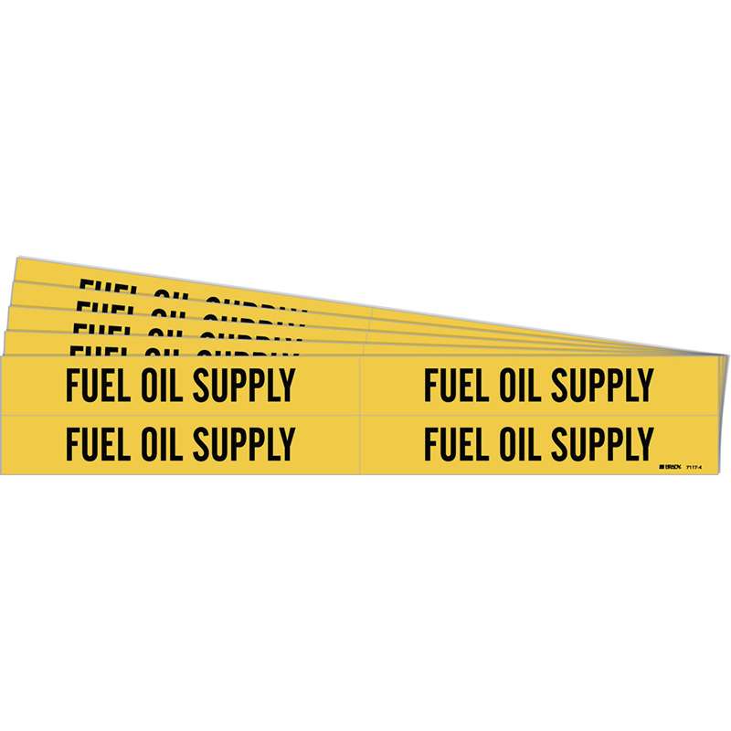 FUEL OIL SUPPLY Pipe Marker Style 4 Black on Yellow 4 per Card, 5 PK