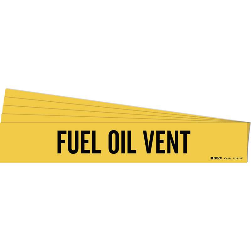 FUEL OIL VENT Pipe Marker Style 1HV Black on Yellow 1 per Card, 5 PK