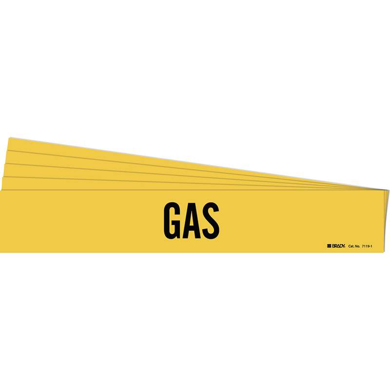 GAS Pipe Marker Style 1 Vinyl Black on Yellow 1 per Card, 5 PK