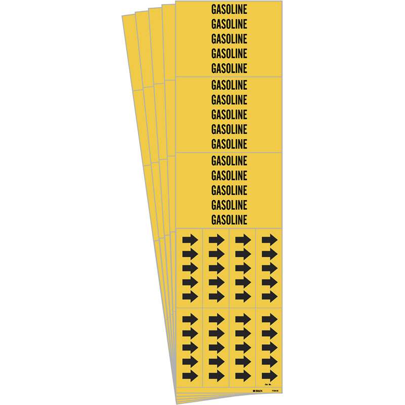 GASOLINE Pipe Marker Style 3C with Arrows Black on Yellow 3 per Card, 5 PK