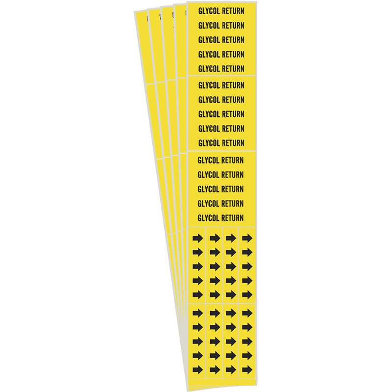 GLYCOL RETURN Pipe Marker Style 3C with Arrows Black on Yellow 3 per Card, 5 PK