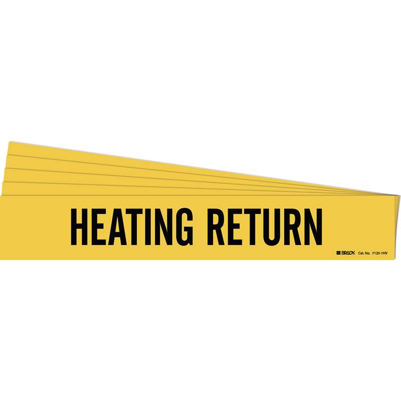 HEATING RETURN Pipe Marker Style 1HV Black on Yellow 1 per Card, 5 PK