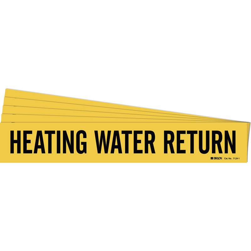 HEATING WATER RETURN Pipe Marker Style 1 Black on Yellow 1 per Card, 5 PK