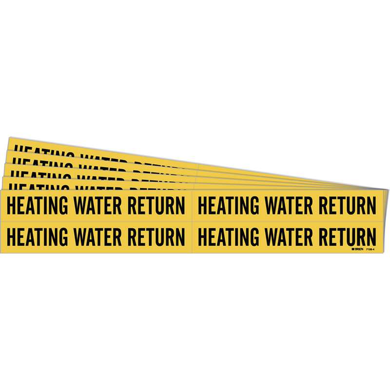 HEATING WATER RETURN Pipe Marker Style 4 Black on Yellow 4 per Card, 5 PK