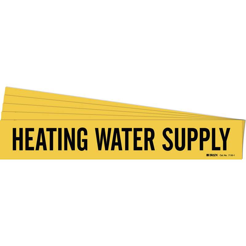 HEATING WATER SUPPLY Pipe Marker Style 1 Black on Yellow 1 per Card, 5 PK