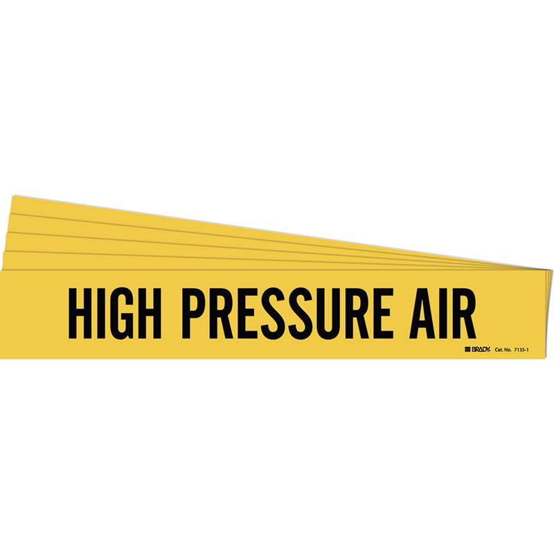 HIGH PRESSURE AIR Pipe Marker Style 1 Black on Yellow 1 per Card, 5 PK