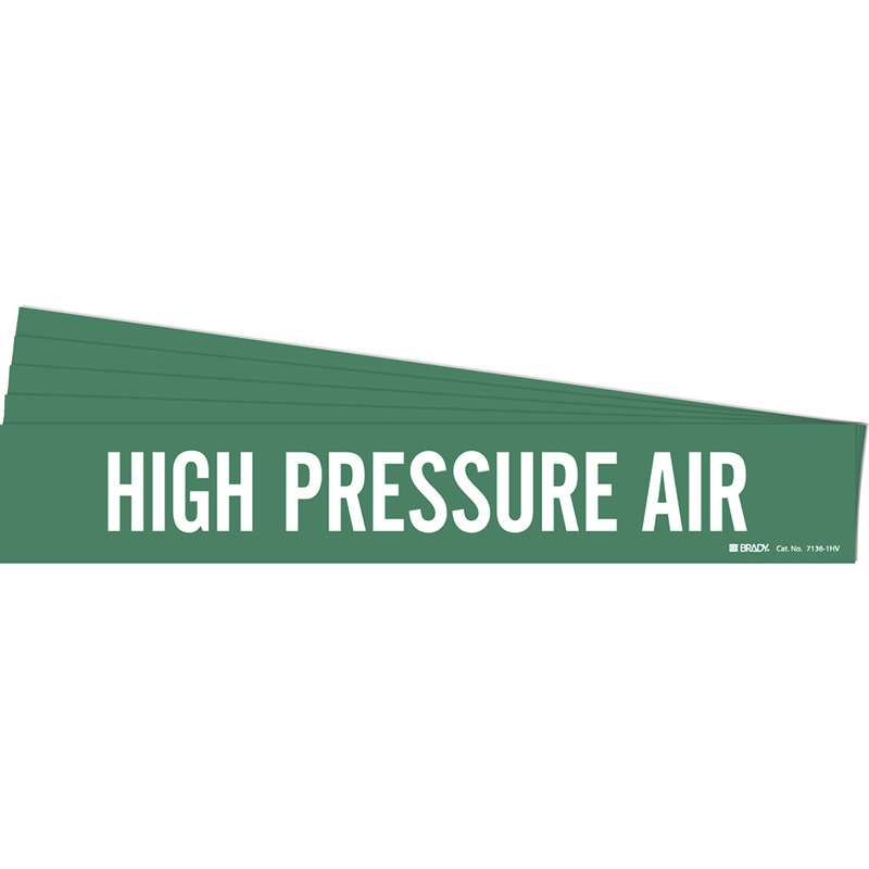 HIGH PRESSURE AIR Pipe Marker Style 1HV White on Green 1 per Card, 5 PK
