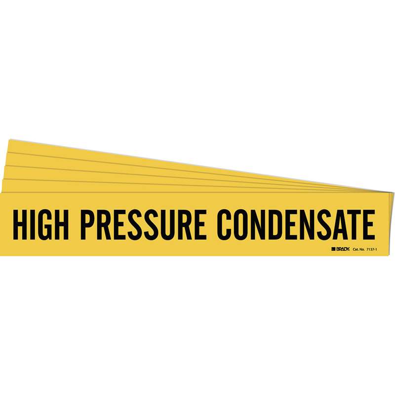 HIGH PRESSURE CONDENSATE Pipe Marker Style 1 Black on Yellow 1 per Card, 5 PK