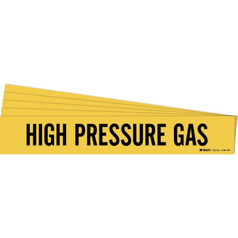 HIGH PRESSURE GAS Pipe Marker Style 1HV Black on Yellow 1 per Card, 5 PK