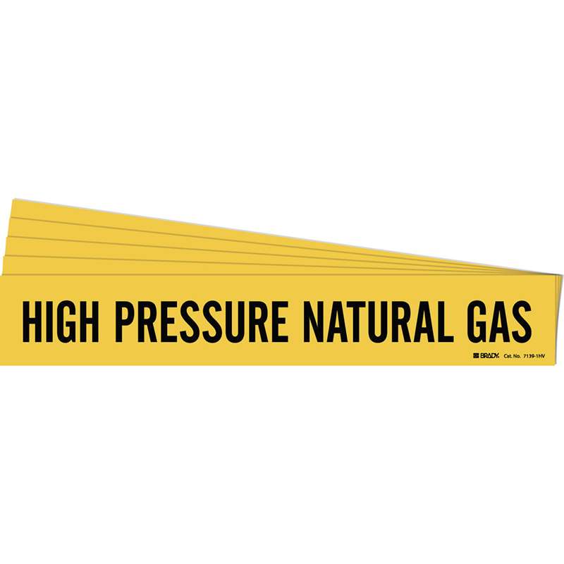 HIGH PRESSURE NATURAL GAS Pipe Marker Style 1HV Black on Yellow 1 per Card, 5 PK