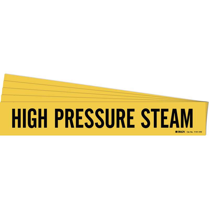 HIGH PRESSURE STEAM Pipe Marker Style 1HV Vinyl Black on Yellow 1 per Card, 5 PK