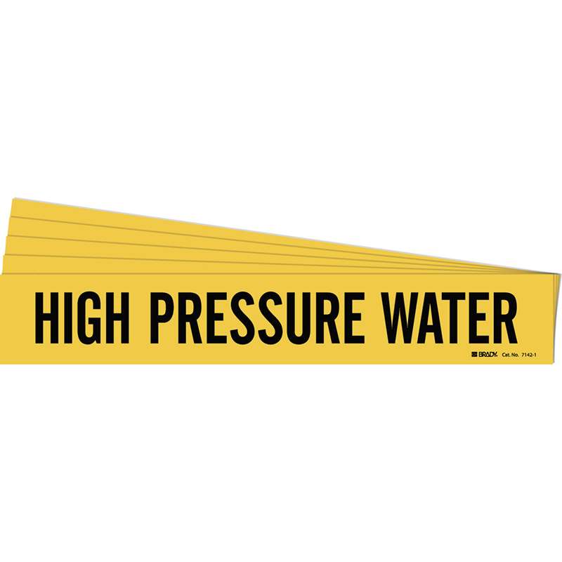 HIGH PRESSURE WATER Pipe Marker Style 1 Black on Yellow 1 per Card, 5 PK