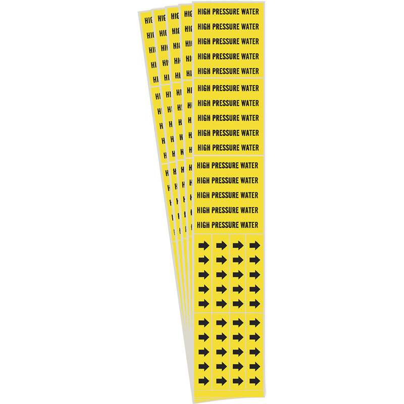 HIGH PRESSURE WATER Pipe Marker Style 3C Arrows Black on Yellow 3 per Card, 5 PK