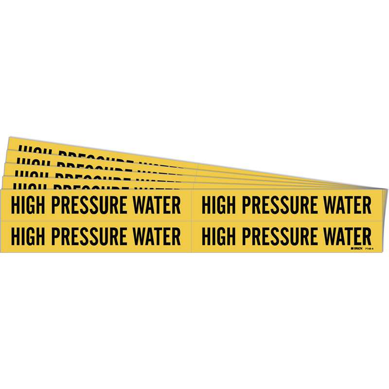 HIGH PRESSURE WATER Pipe Marker Style 4 Black on Yellow 4 per Card, 5 PK
