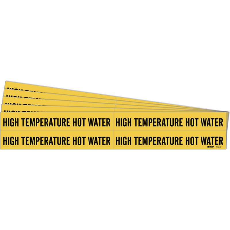HIGH TEMPERATURE HOT WATER Pipe Marker Style 4 Black on Yellow 4 per Card, 5 PK