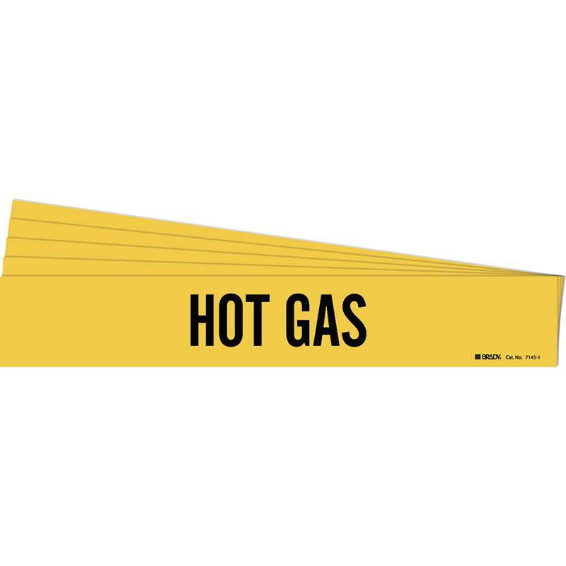 HOT GAS Pipe Marker Style 1 Black on Yellow 1 per Card, 5 PK