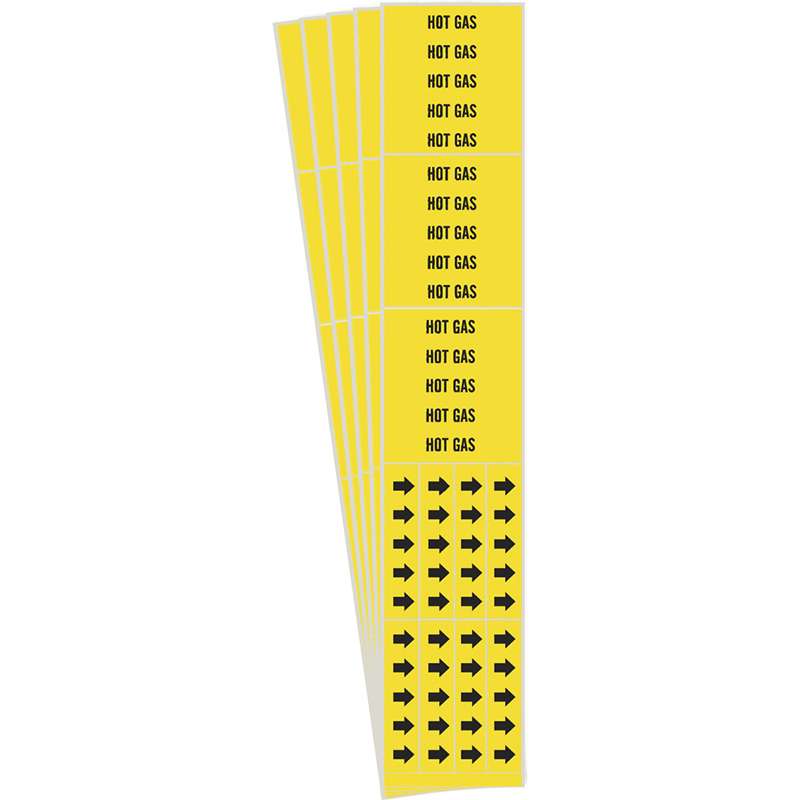 HOT GAS Pipe Marker Style 3C with Arrows Black on Yellow 3 per Card, 5 PK
