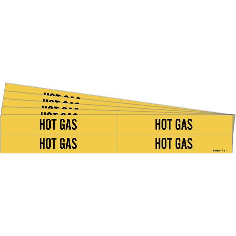 HOT GAS Pipe Marker Style 4 Black on Yellow 4 per Card, 5 PK