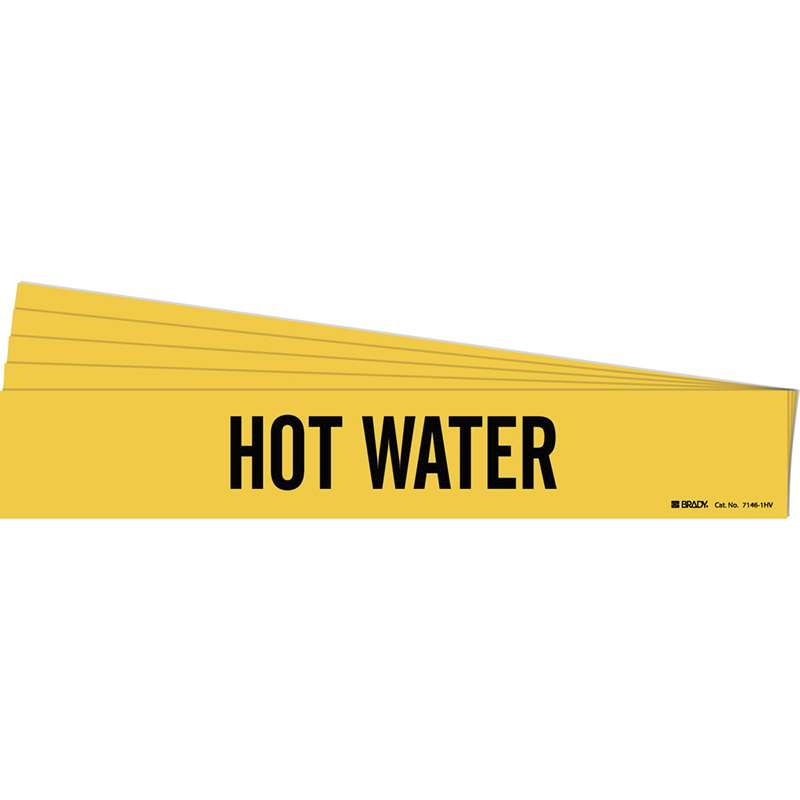 HOT WATER Pipe Marker Style 1HV Black on Yellow 1 per Card, 5 PK