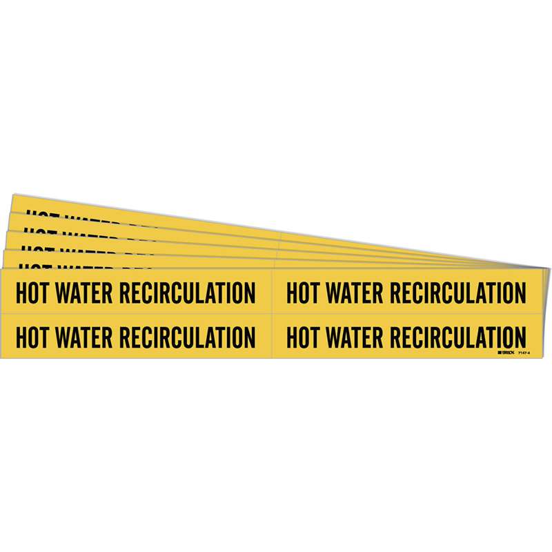 HOT WATER Recircul Pipe Marker Style 4 Black on Yellow 4 per Card, 5 PK