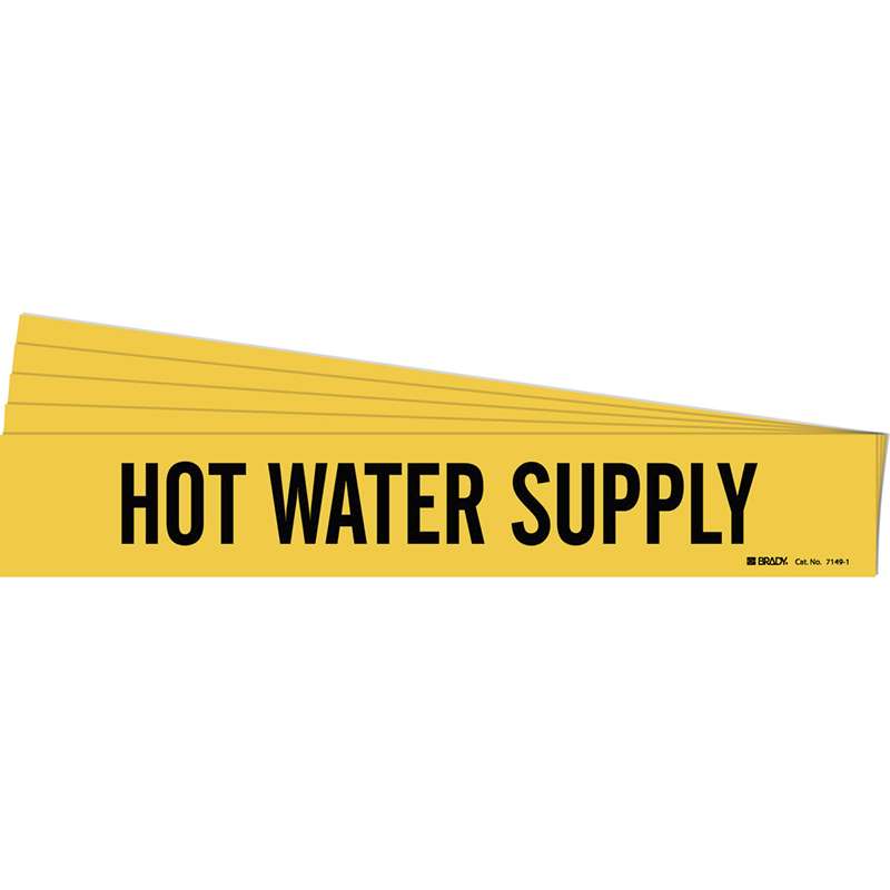HOT WATER SUPPLY Pipe Marker Style 1 Vinyl Black on Yellow 1 per Card, 5 PK