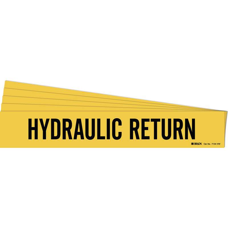 HYDRAULIC RETURN Pipe Marker Style 1HV Black on Yellow 1 per Card, 5 PK