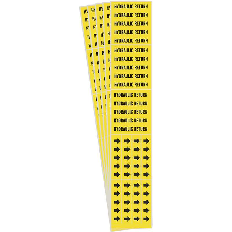 HYDRAULIC RETURN Pipe Marker Style 3C Arrows Black on Yellow 3 per Card, 5 PK