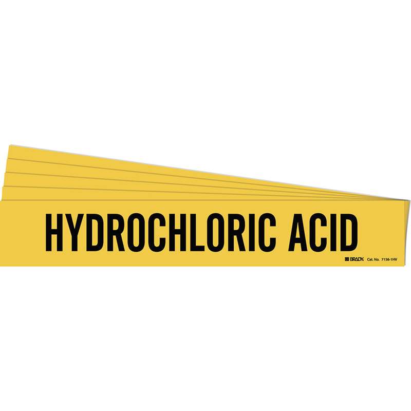 HYDROCHLORIC ACID Pipe Marker Style 1HV Black on Yellow 1 per Card, 5 PK