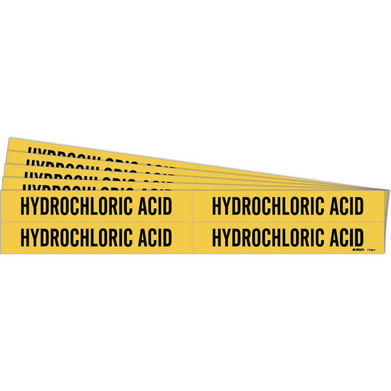 HYDROCHLORIC ACID Pipe Marker Style 4 Black on Yellow 4 per Card, 5 PK