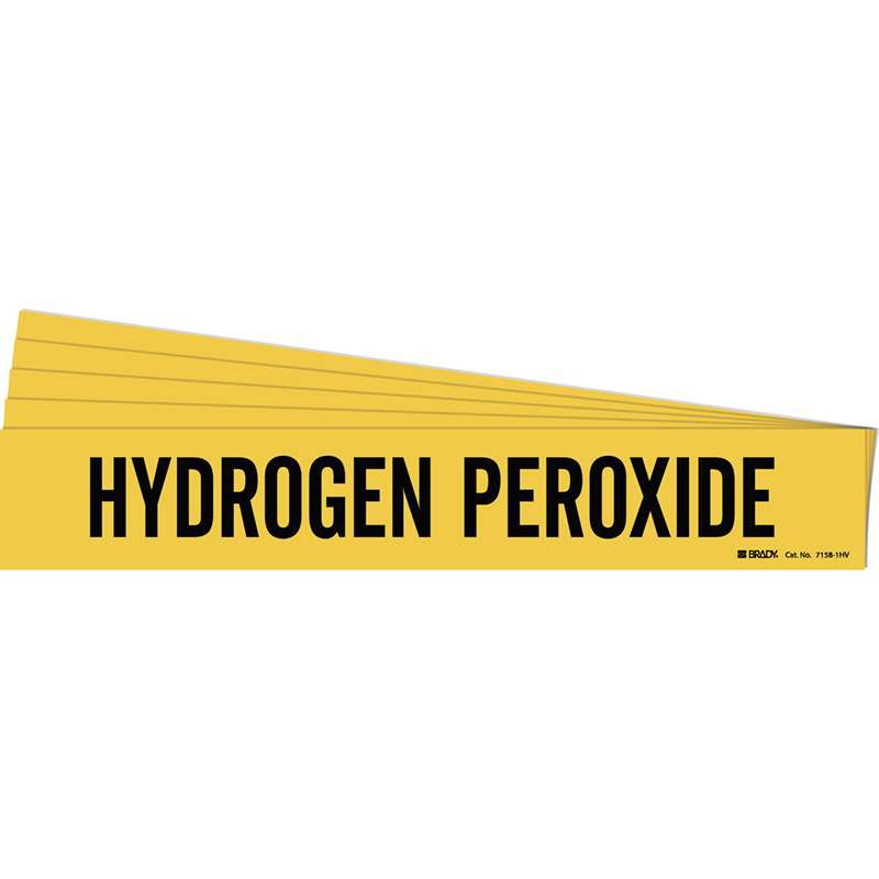 HYDROGEN PEROXIDE Pipe Marker Style 1HV Black on Yellow 1 per Card, 5 PK