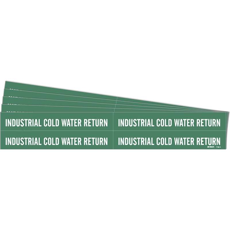 INDUSTRIAL COLD WATER RETURN Pipe Marker Style 4 White on Green 4 per Card, 5 PK