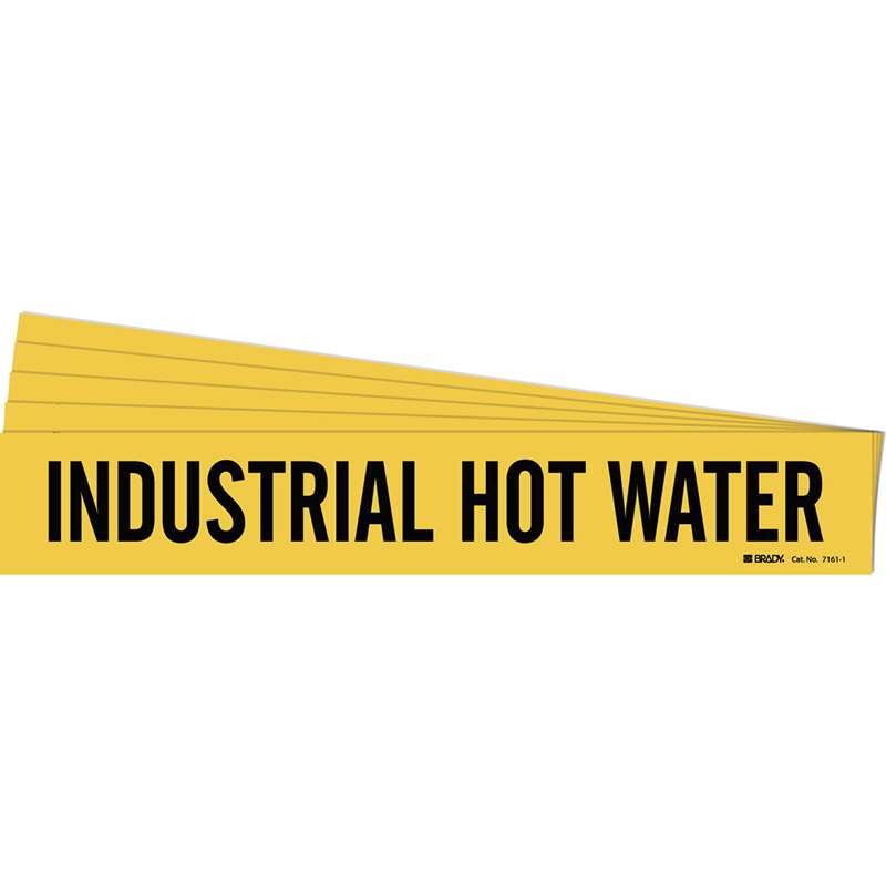 INDUSTRIAL HOT WATER Pipe Marker Style 1 Black on Yellow 1 per Card, 5 PK