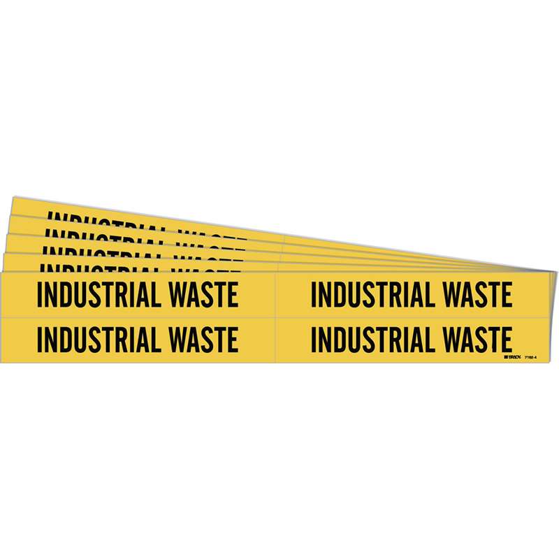 INDUSTRIAL WASTE Pipe Marker Style 4 Black on Yellow 4 per Card, 5 PK