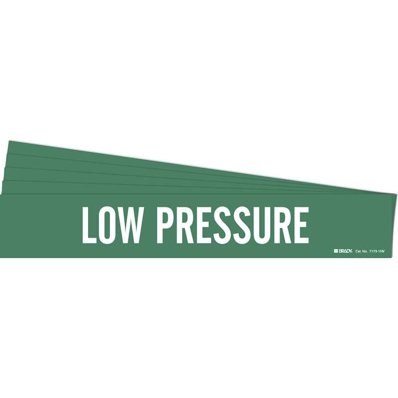 LOW PRESSURE Pipe Marker Style 1HV White on Green 1 per Card, 5 PK