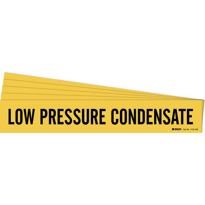 LOW PRESSURE CONDENSATE Pipe Marker Style 1HV Black on Yellow 1 per Card, 5 PK