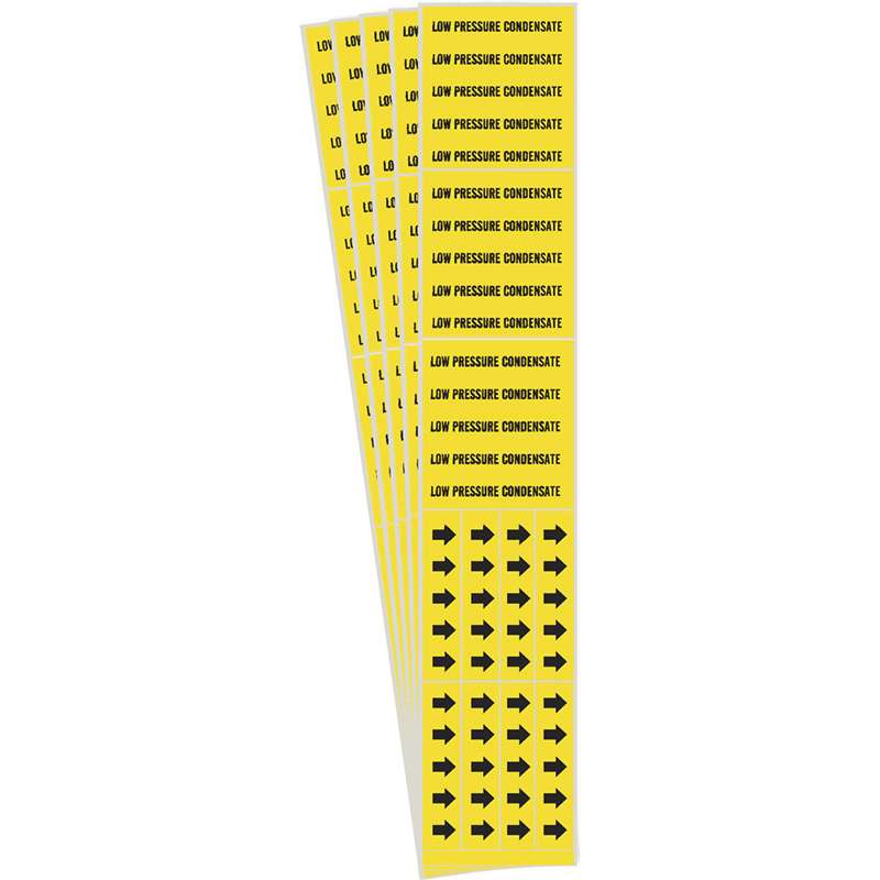 LOW PRESSURE CONDENSATE Pipe Marker Style 3C Arrows BK on YL 3 per Card, 5 PK