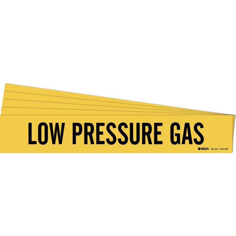 LOW PRESSURE GAS Pipe Marker Style 1HV Black on Yellow 1 per Card, 5 PK