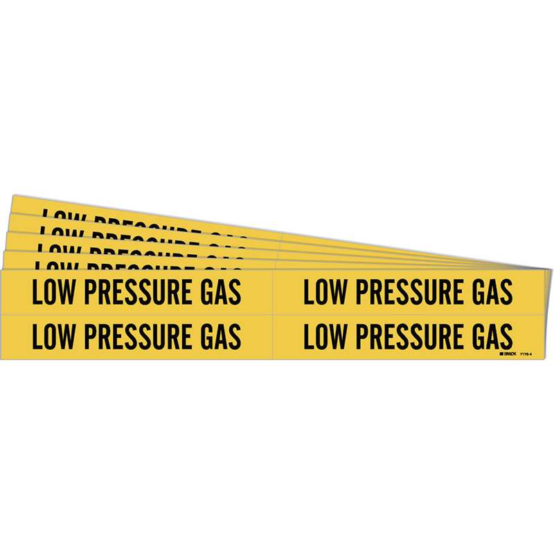 LOW PRESSURE GAS Pipe Marker Style 4 Black on Yellow 4 per Card, 5 PK