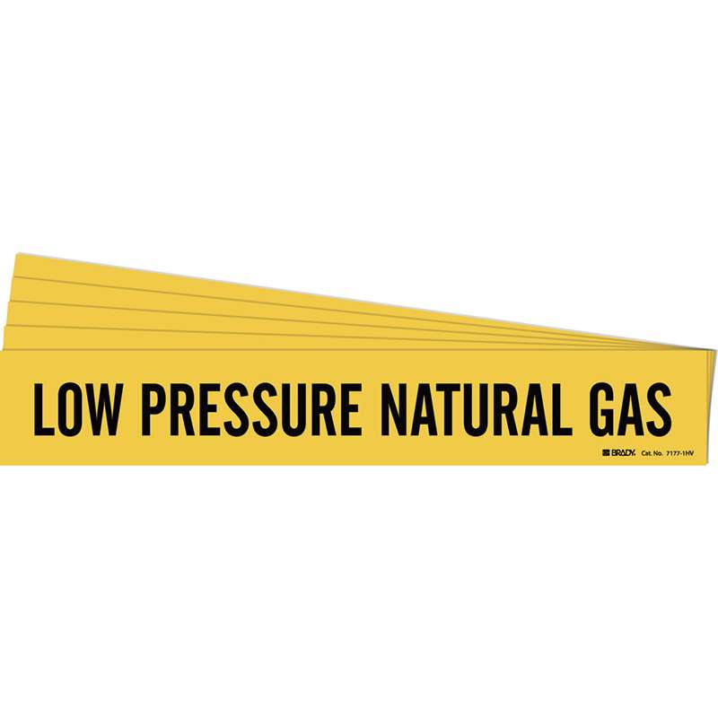 LOW PRESSURE NATURAL GAS Pipe Marker Style 1HV Black on Yellow 1 per Card, 5 PK