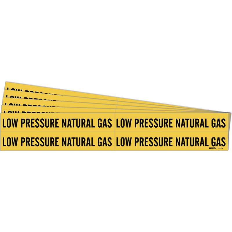 LOW PRESSURE NATURAL GAS Pipe Marker Style 4 Black on Yellow 4 per Card, 5 PK