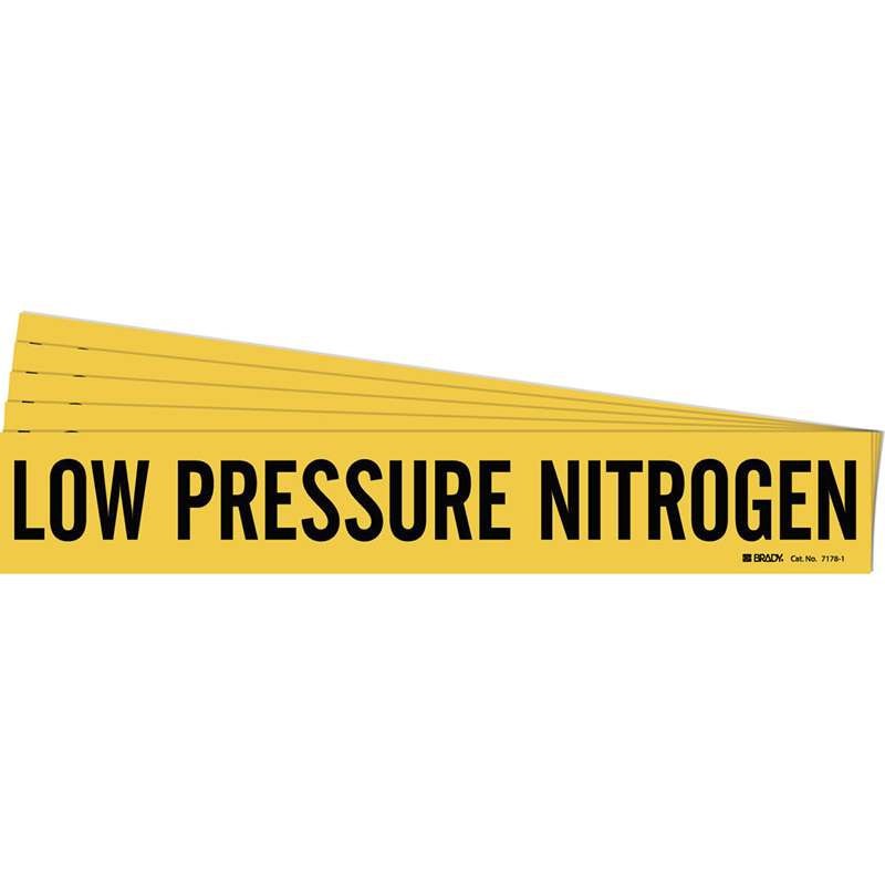 LOW PRESSURE NITROGEN Pipe Marker Style 1 Black on Yellow 1 per Card, 5 PK